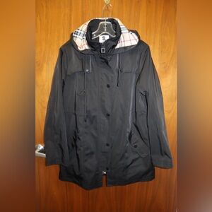 Elegant Black Hooded Trench Coat